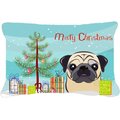 Carolines Treasures Carolines Treasures BB1634PW1216 Christmas Tree & Fawn Pug Fabric Decorative Pillow BB1634PW1216